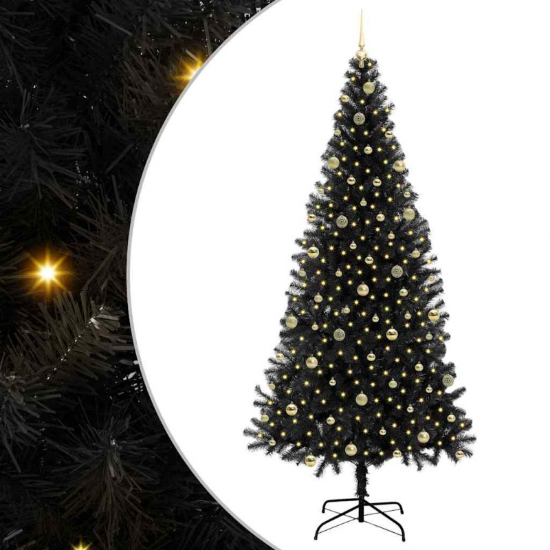 Choinka z 300 diodami LED z podstawą Czarny 240 cm PVC