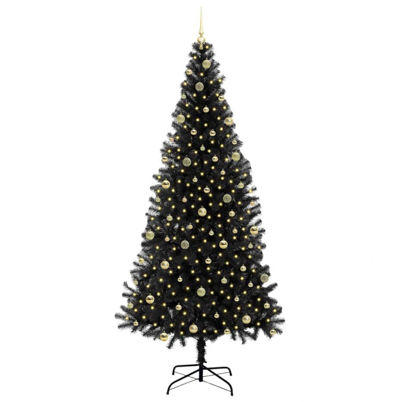 Choinka z 300 diodami LED z podstawą Czarny 240 cm PVC