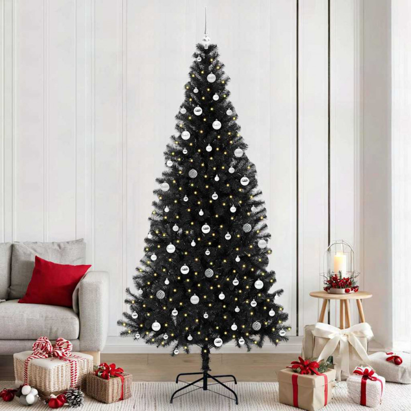 Choinka z 300 diodami LED z podstawą Czarny 240 cm PVC