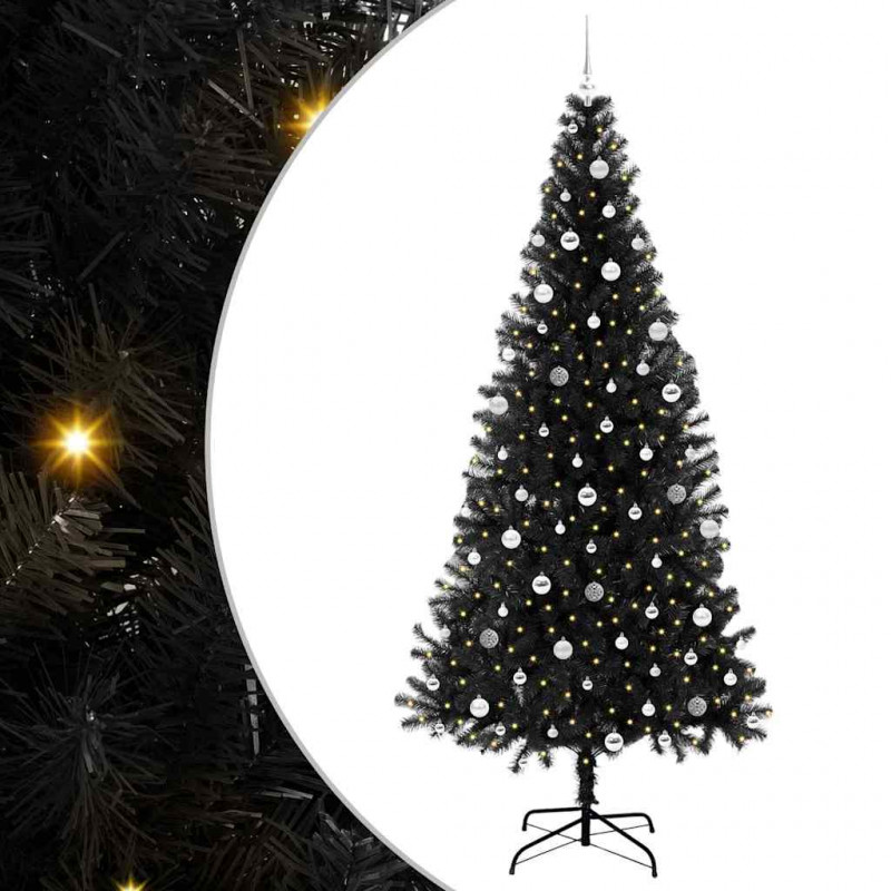 Choinka z 300 diodami LED z podstawą Czarny 240 cm PVC