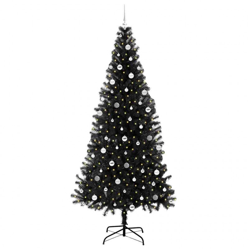 Choinka z 300 diodami LED z podstawą Czarny 240 cm PVC