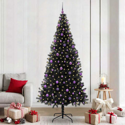 Choinka z 300 diodami LED z podstawą Czarny 240 cm PVC