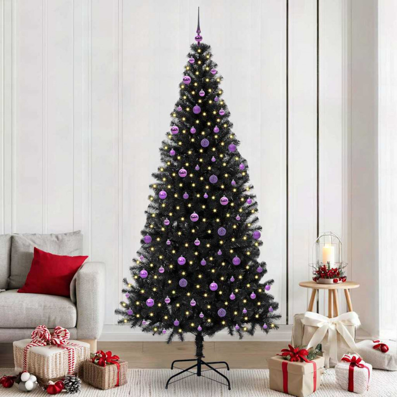 Choinka z 300 diodami LED z podstawą Czarny 240 cm PVC