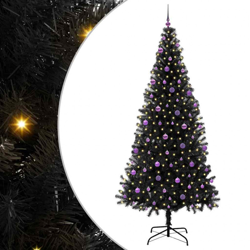 Choinka z 300 diodami LED z podstawą Czarny 240 cm PVC