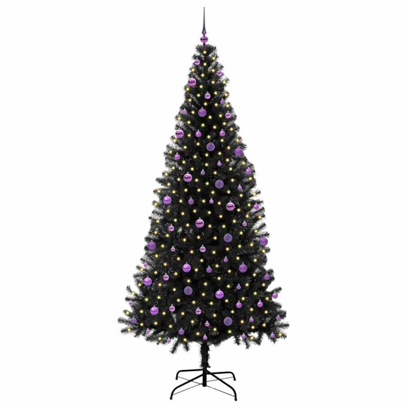 Choinka z 300 diodami LED z podstawą Czarny 240 cm PVC