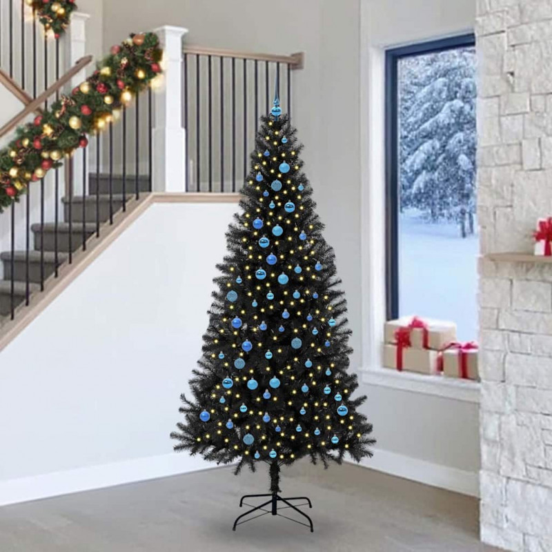 Choinka z 300 diodami LED z podstawą Czarny 240 cm PVC
