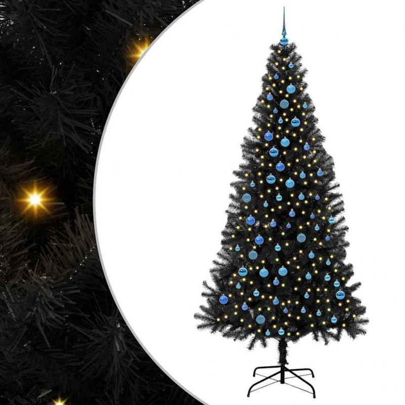 Choinka z 300 diodami LED z podstawą Czarny 240 cm PVC
