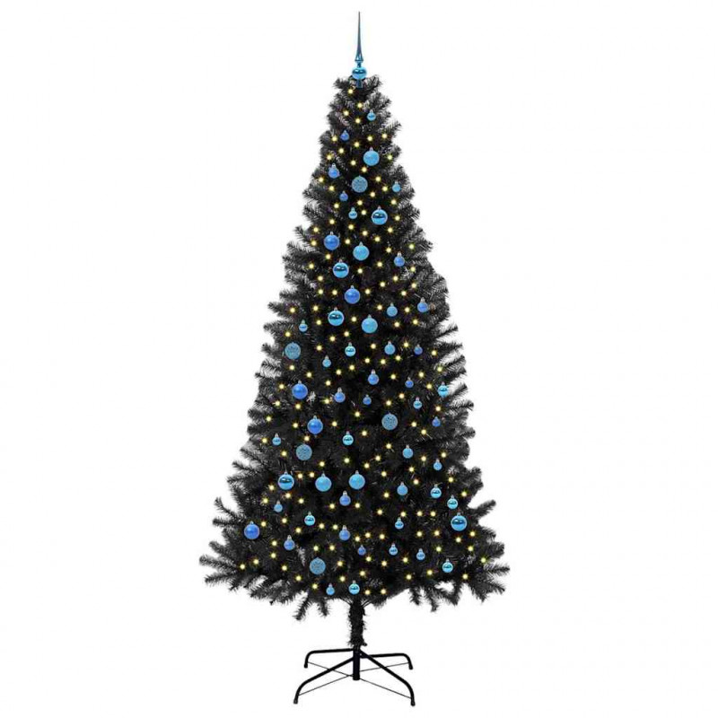 Choinka z 300 diodami LED z podstawą Czarny 240 cm PVC