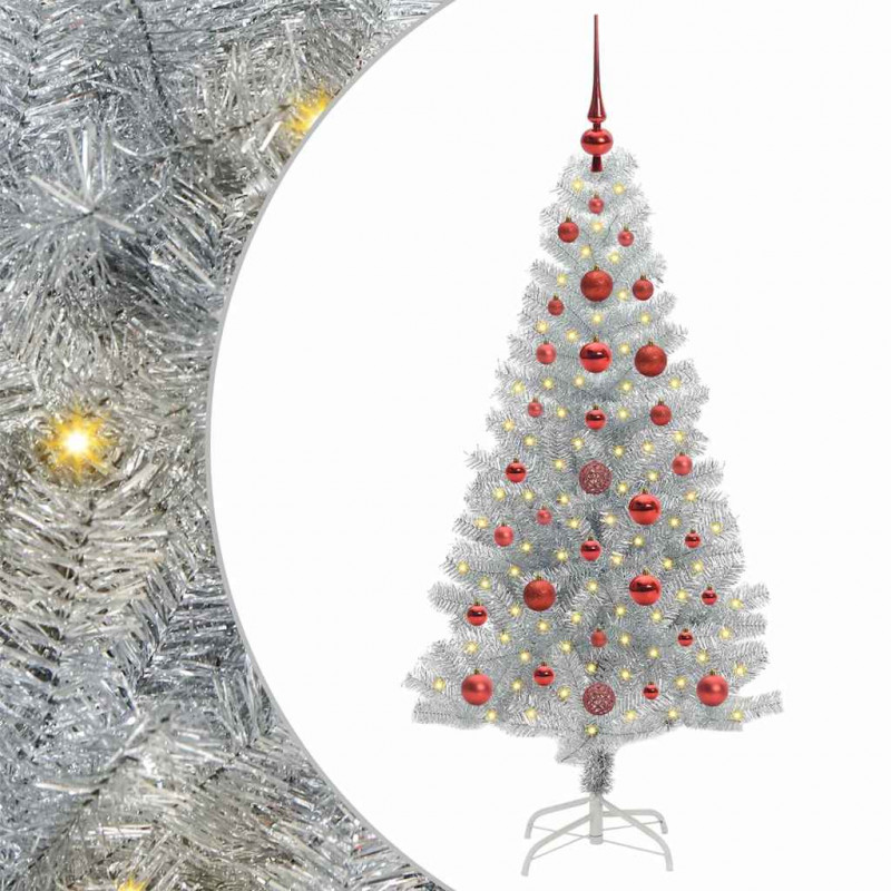Choinka z 150 diodami LED z podstawą Srebrny 120 cm PET
