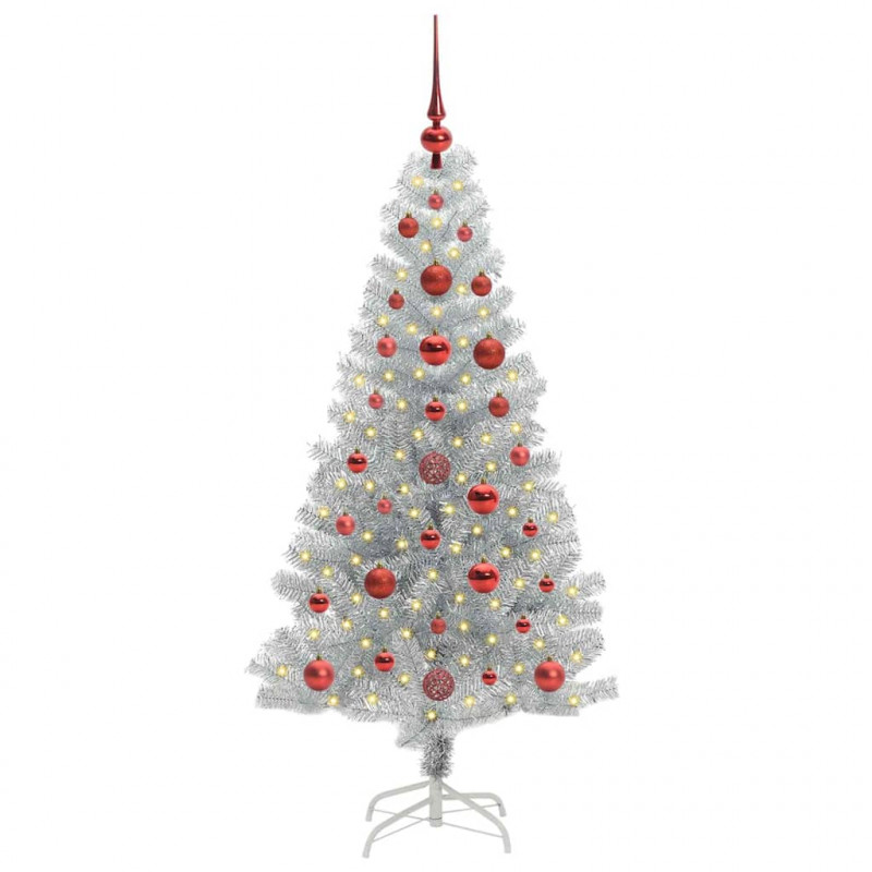 Choinka z 150 diodami LED z podstawą Srebrny 120 cm PET