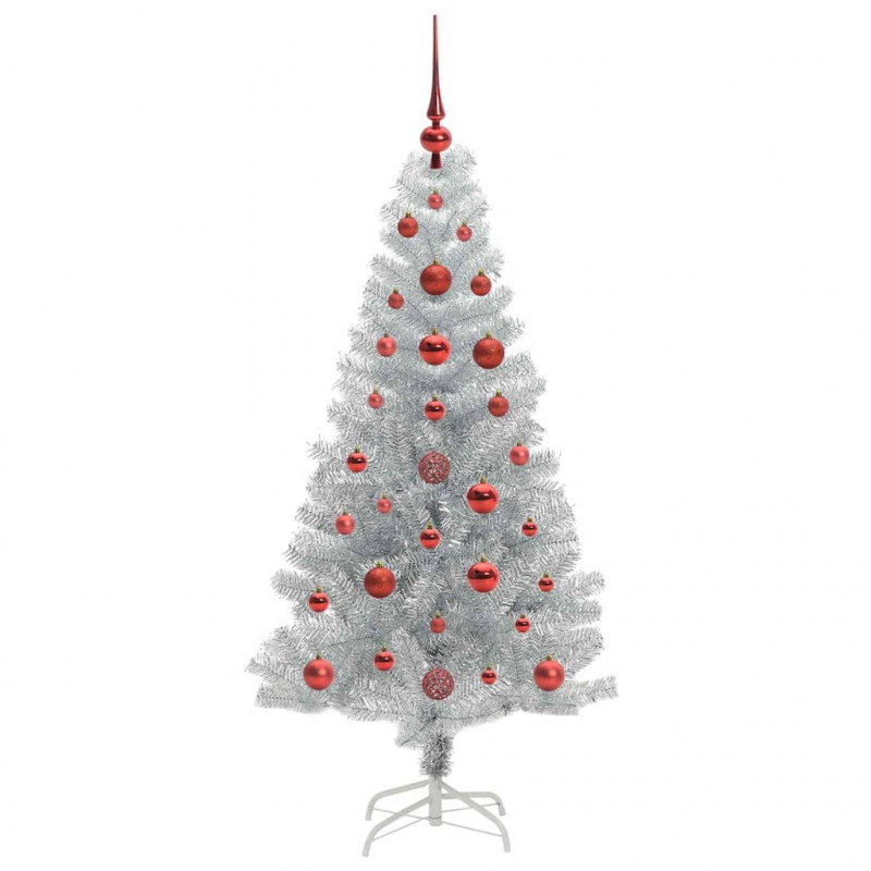 Choinka z 150 diodami LED z podstawą Srebrny 120 cm PET