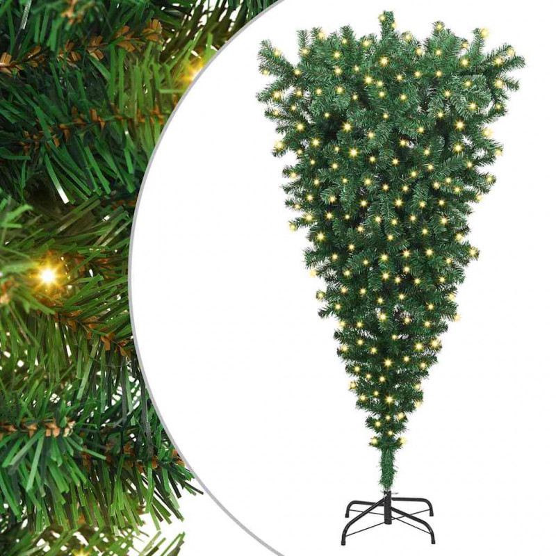 Odwrócone sztuczne choinka z oświetleniem Zielony 180 cm PVC