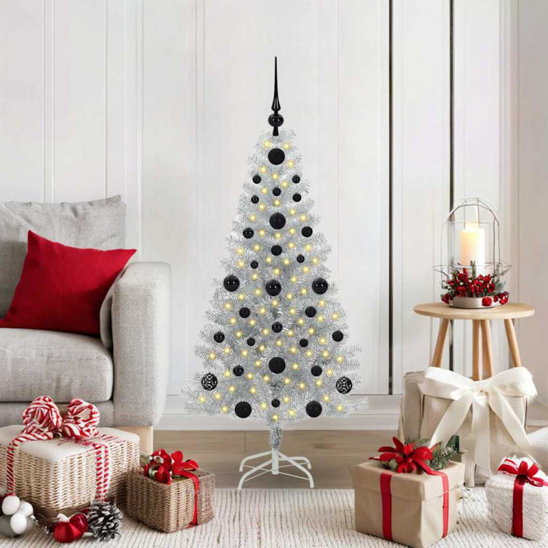 Choinka z 150 diodami LED z podstawą Srebrny 120 cm PET