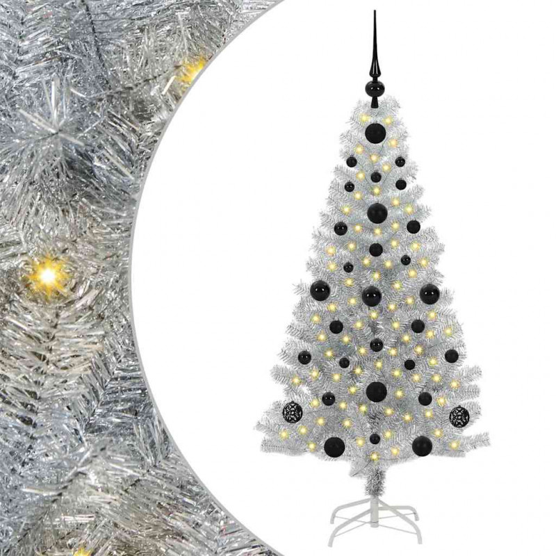 Choinka z 150 diodami LED z podstawą Srebrny 120 cm PET
