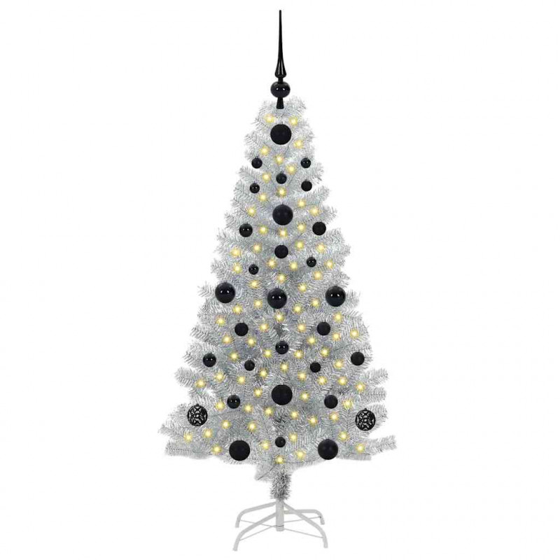 Choinka z 150 diodami LED z podstawą Srebrny 120 cm PET