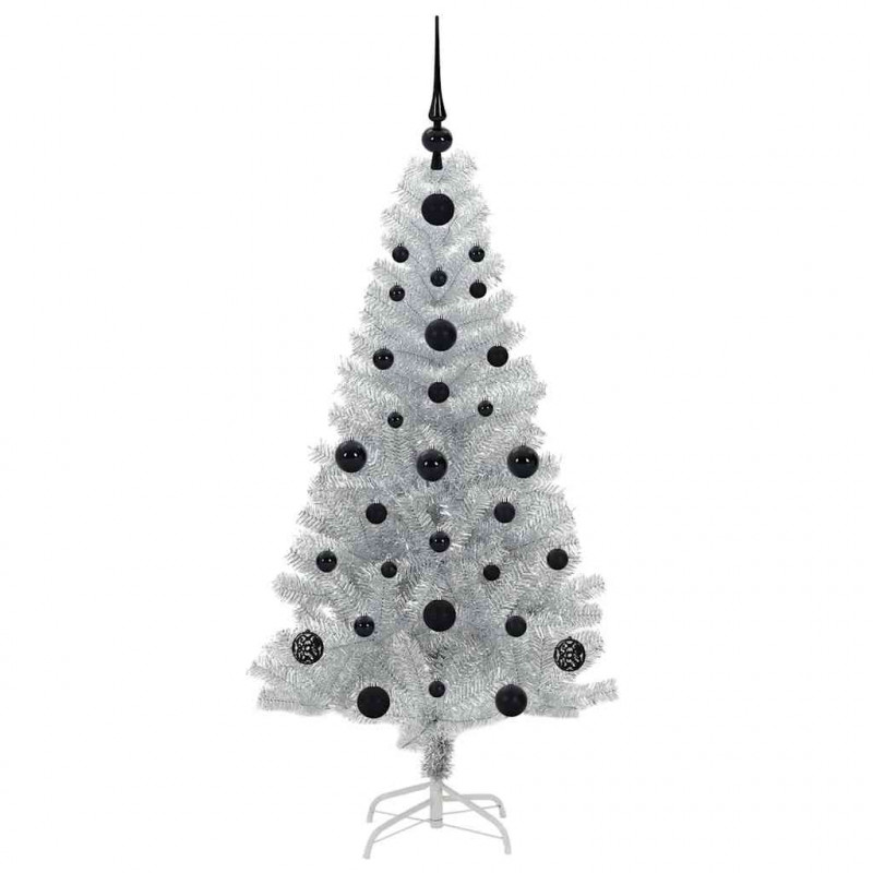 Choinka z 150 diodami LED z podstawą Srebrny 120 cm PET