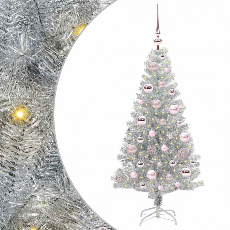 Choinka z 150 diodami LED z podstawą Srebrny 120 cm PET