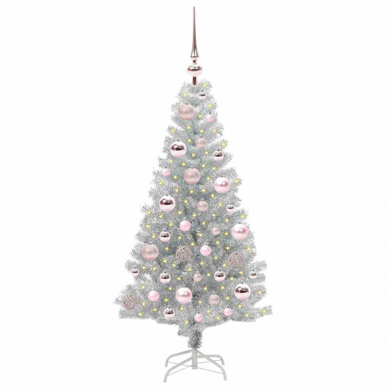 Choinka z 150 diodami LED z podstawą Srebrny 120 cm PET