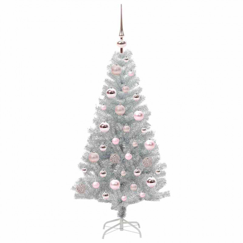 Choinka z 150 diodami LED z podstawą Srebrny 120 cm PET