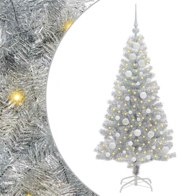 Choinka z 150 diodami LED z podstawą Srebrny 120 cm PET