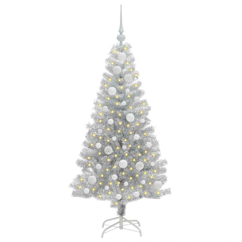 Choinka z 150 diodami LED z podstawą Srebrny 120 cm PET