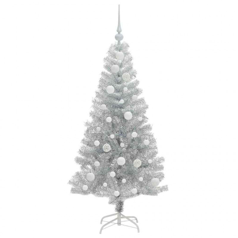 Choinka z 150 diodami LED z podstawą Srebrny 120 cm PET