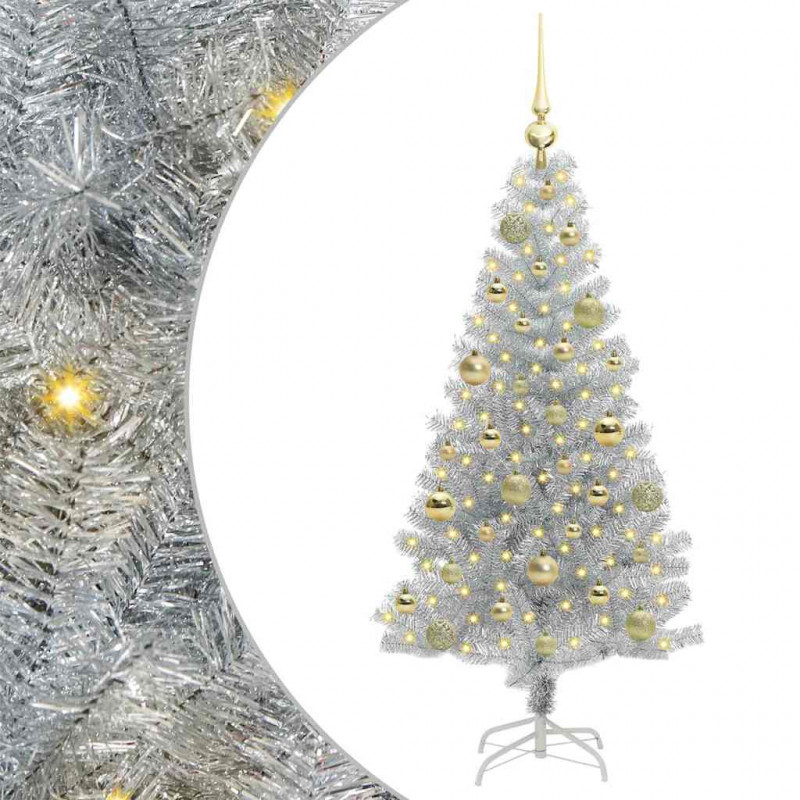Choinka z 150 diodami LED z podstawą Srebrny 120 cm PET