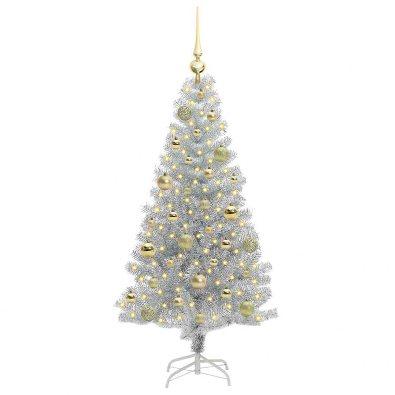 Choinka z 150 diodami LED z podstawą Srebrny 120 cm PET