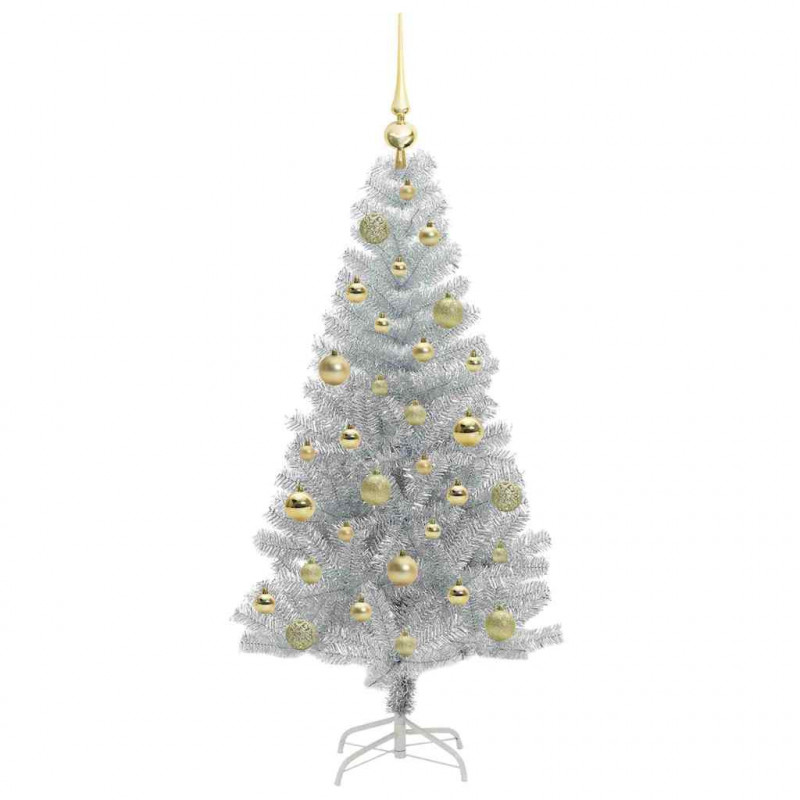 Choinka z 150 diodami LED z podstawą Srebrny 120 cm PET