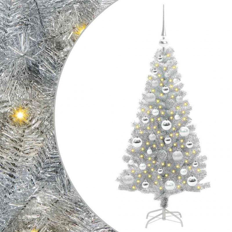 Choinka z 150 diodami LED z podstawą Srebrny 120 cm PET
