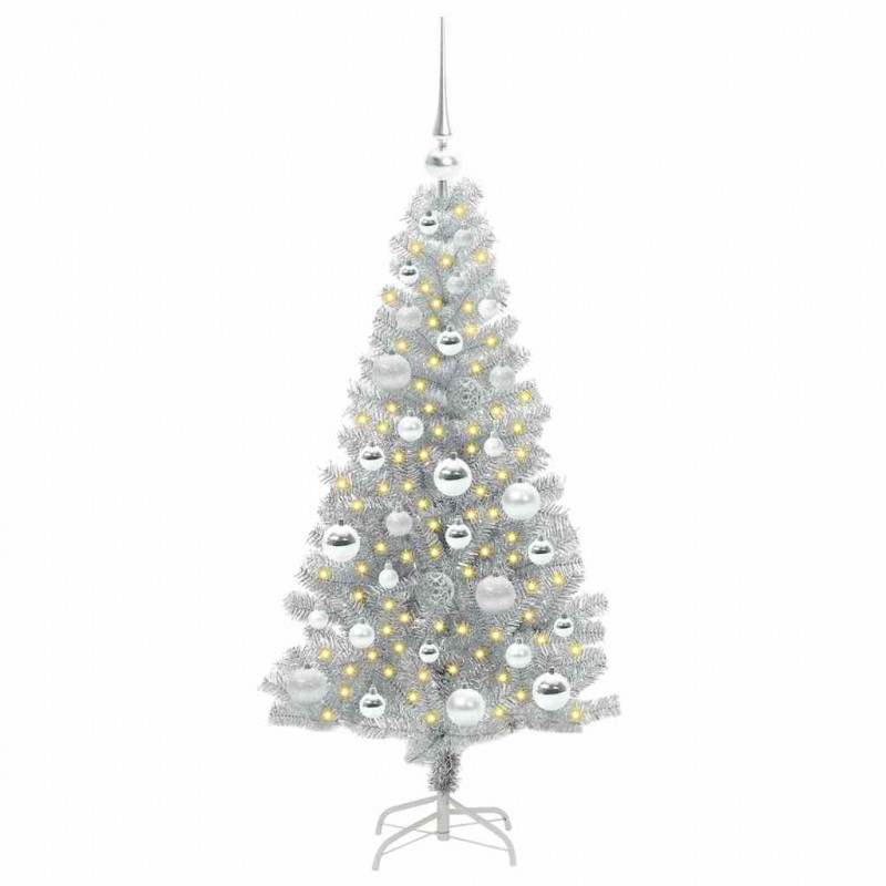 Choinka z 150 diodami LED z podstawą Srebrny 120 cm PET