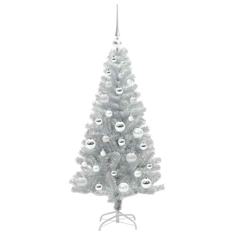 Choinka z 150 diodami LED z podstawą Srebrny 120 cm PET