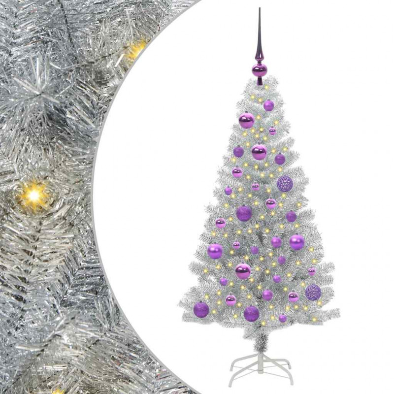 Choinka z 150 diodami LED z podstawą Srebrny 120 cm PET