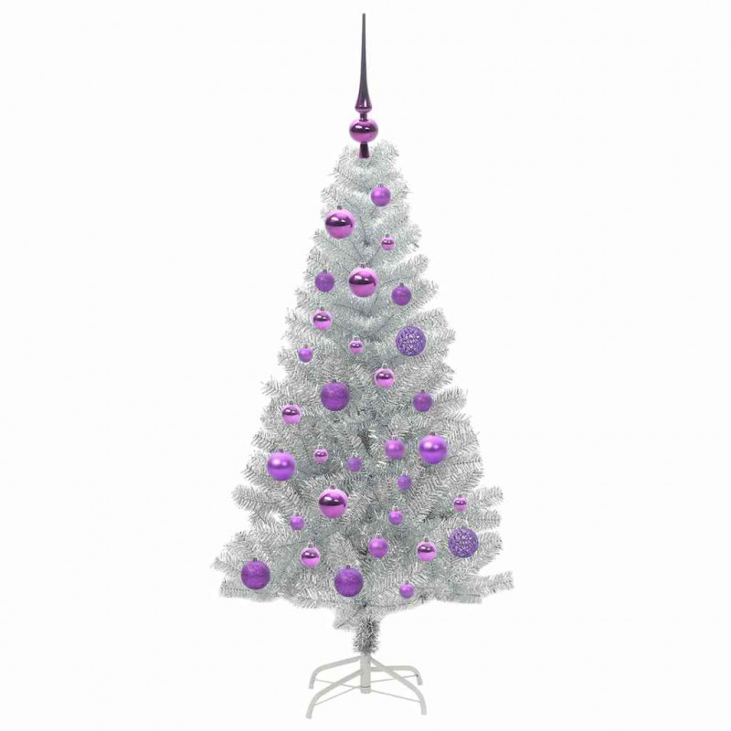 Choinka z 150 diodami LED z podstawą Srebrny 120 cm PET