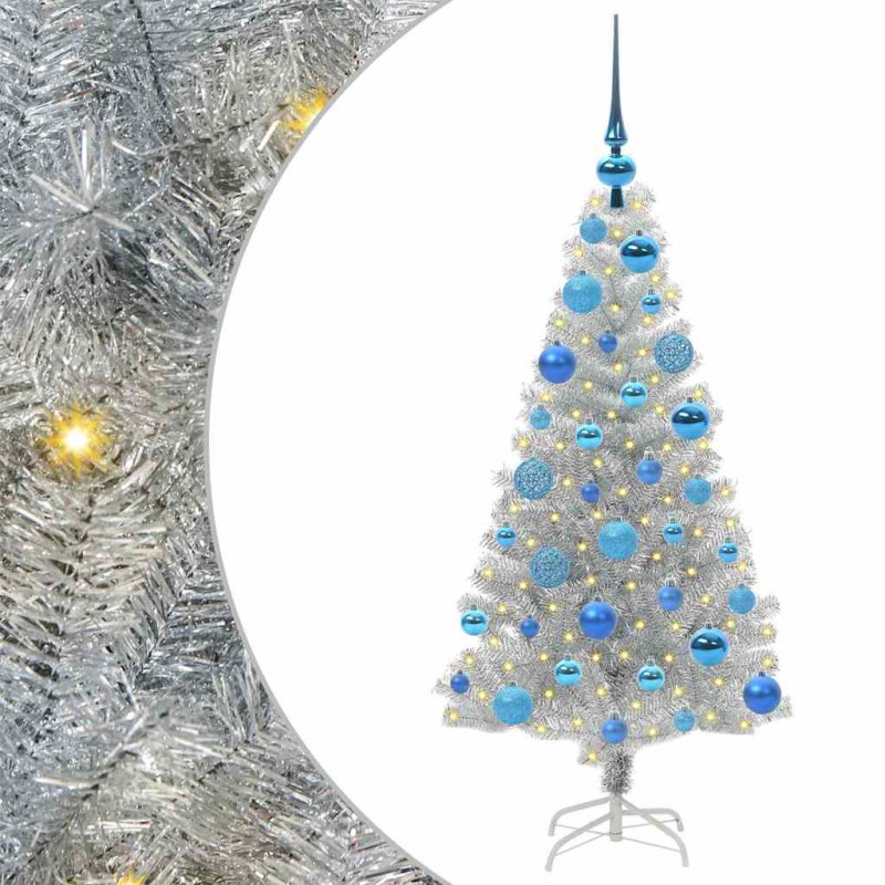 Choinka z 150 diodami LED z podstawą Srebrny 120 cm PET