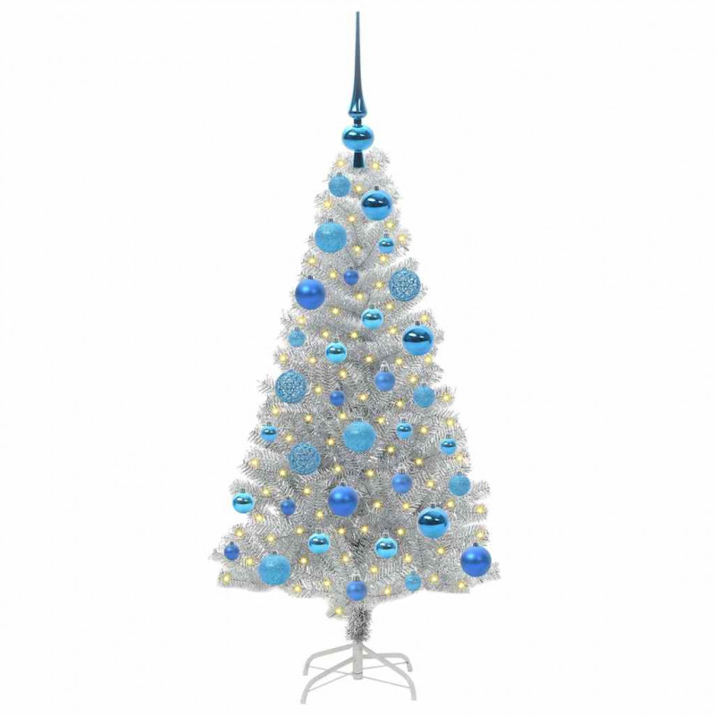 Choinka z 150 diodami LED z podstawą Srebrny 120 cm PET