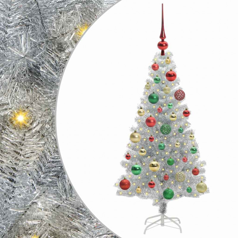 Choinka z 150 diodami LED z podstawą Srebrny 120 cm PET