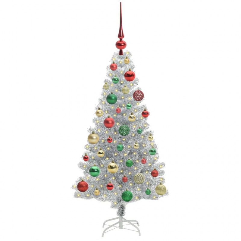 Choinka z 150 diodami LED z podstawą Srebrny 120 cm PET