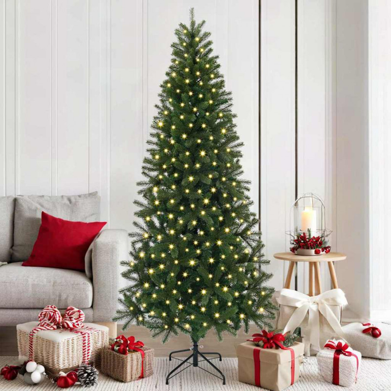 Sztuczna choinka z 300 diodami LED Zielony 180 cm PE i PVC