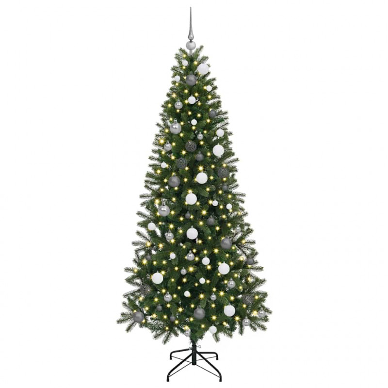 Sztuczna choinka z 300 diodami LED Zielony 210 cm PE i PVC