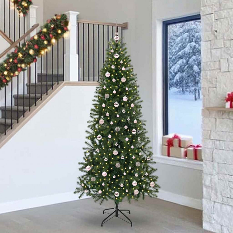 Sztuczna choinka z 300 diodami LED Zielony 240 cm PE i PVC