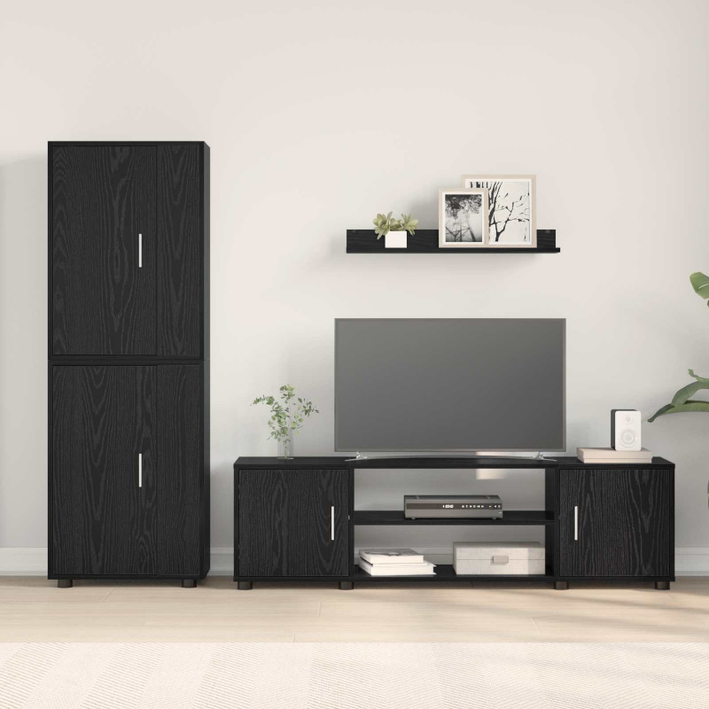 Zestaw szafek RTV 4 pcs Czarny Dąb Materiał drewnopochodny
