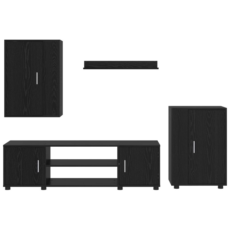 Zestaw szafek RTV 4 pcs Czarny Dąb Materiał drewnopochodny