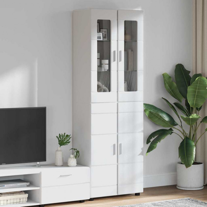 Highboard z półką FLORIN Wysoki połysk biały 60 x 35 x 182 cm