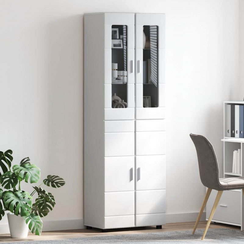 Highboard z półką FLORIN Wysoki połysk biały 60 x 35 x 182 cm