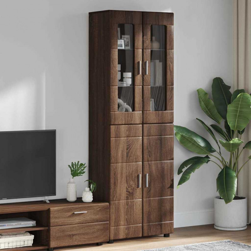 Highboard z półką FLORIN Brązowy dąb 60 x 35 x 182 cm