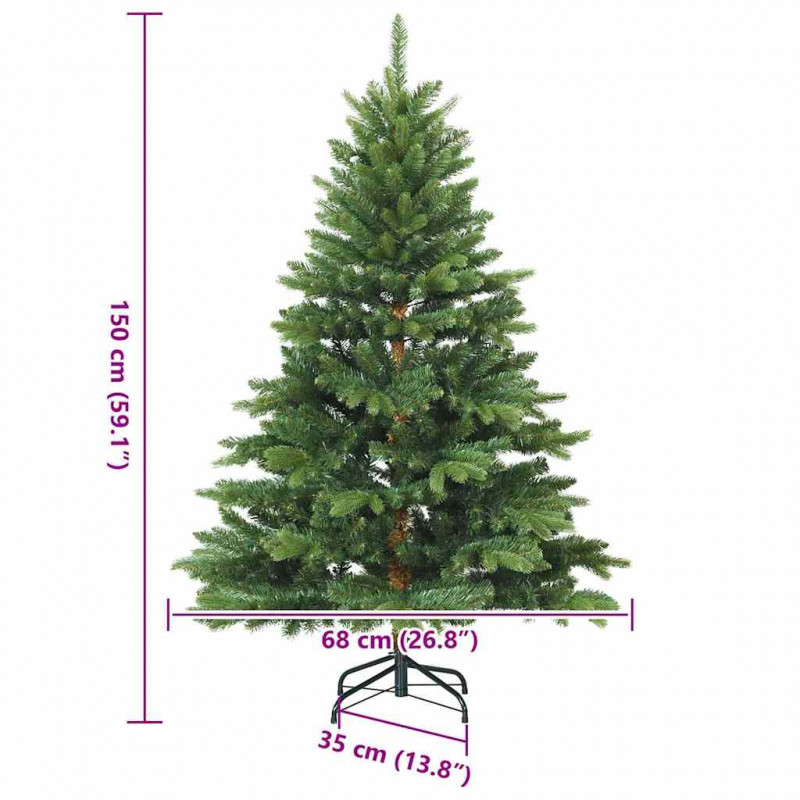 Sztuczna choinka z 150 diodami LED Zielony 150 cm PE i PVC