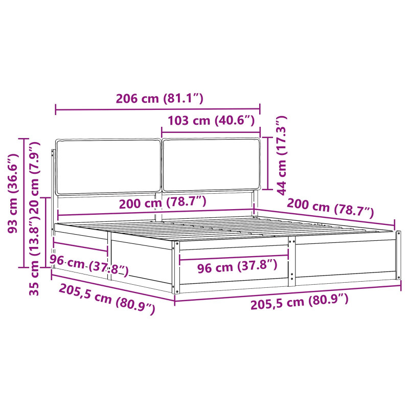 Ramka łóżka z tapicerowanym wezgłowiem Jasnoszary 200 x 200 cm