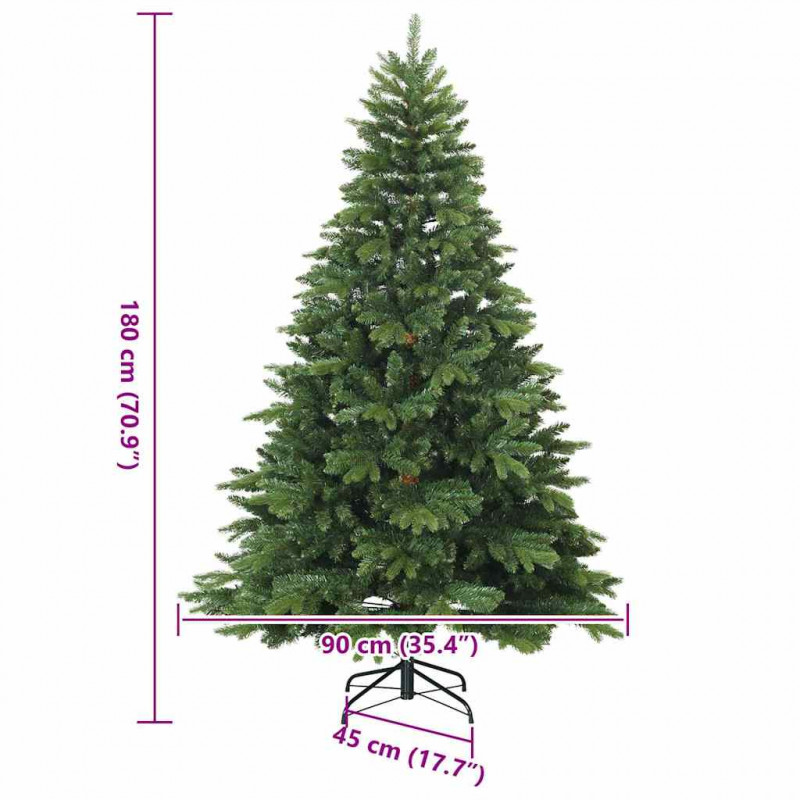 Sztuczna choinka z 300 diodami LED Zielony 180 cm PE i PVC
