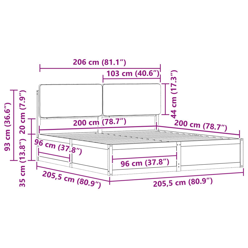 Ramka łóżka z tapicerowanym wezgłowiem Czarny 200 x 200 cm